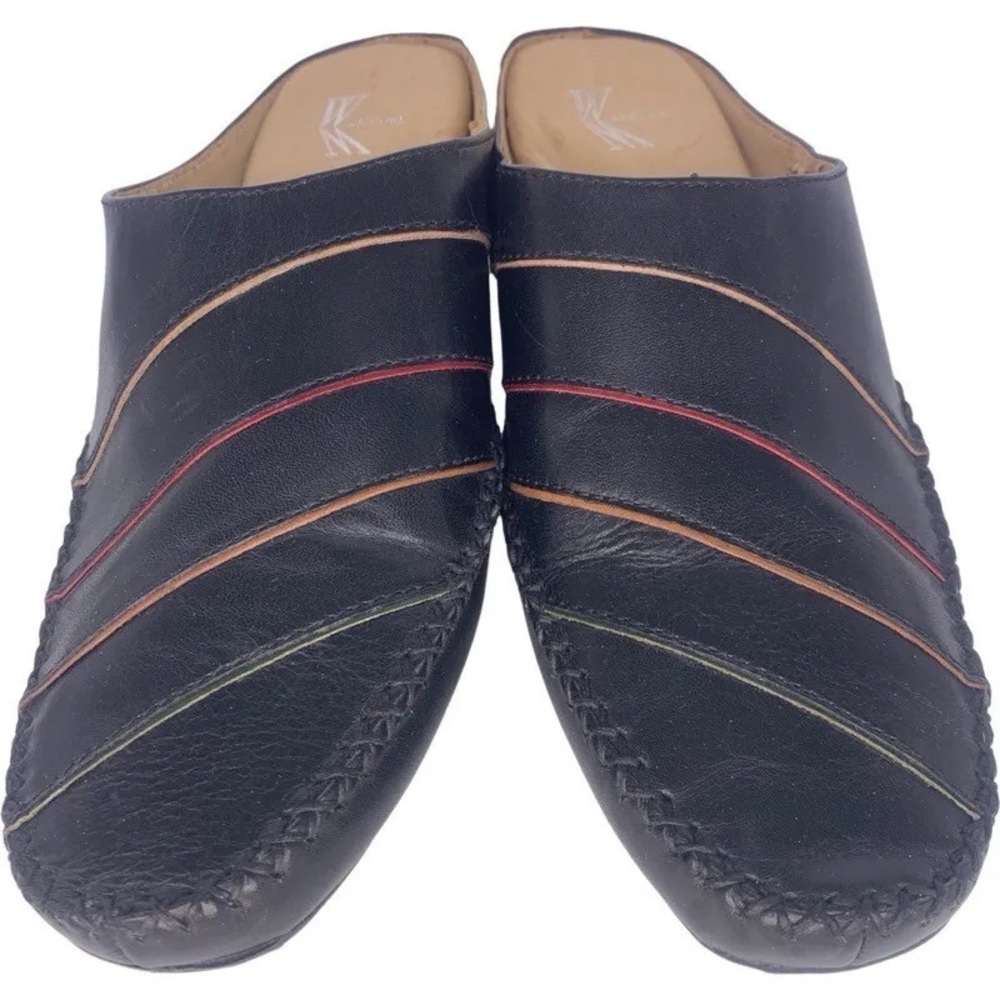 White Mountain Pleated Stripes Leather Dora Slip Ons Mules Comfort Shoes 9.5 M